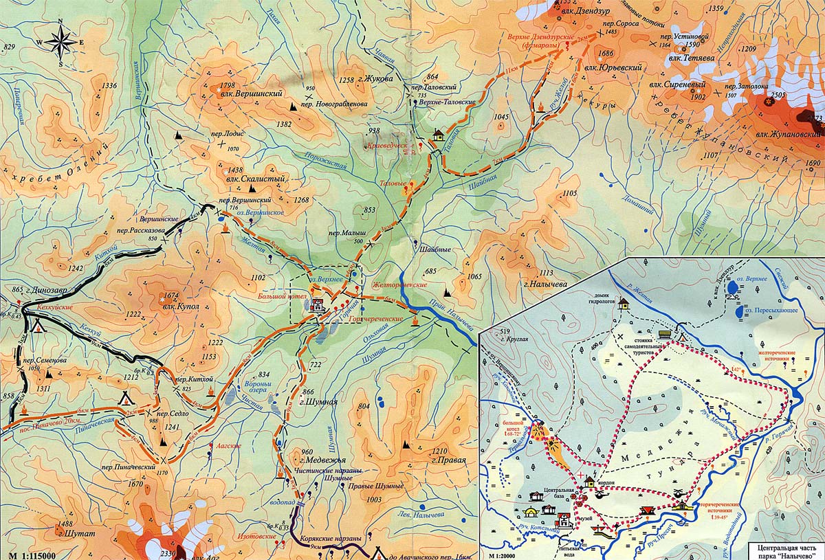 Карта Горячереченские горячие источники Налычевской долины  Камчатка 